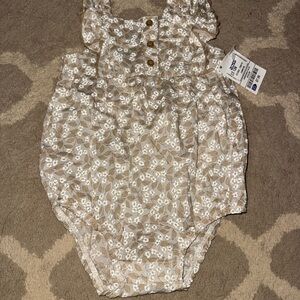 Carter's Tan and White Bodysuit with Delicate Floral Design
